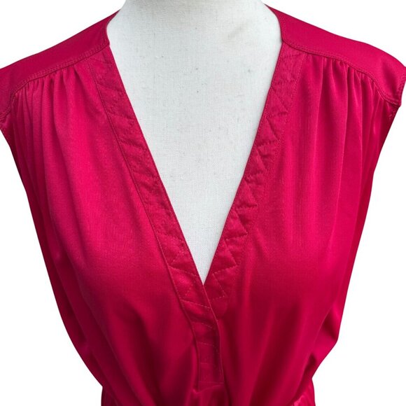 Vintage Womens Liquid Knit Red Sleeveless V Neck Elastic Tie Waist Midi Dress - Picture 6 of 8
